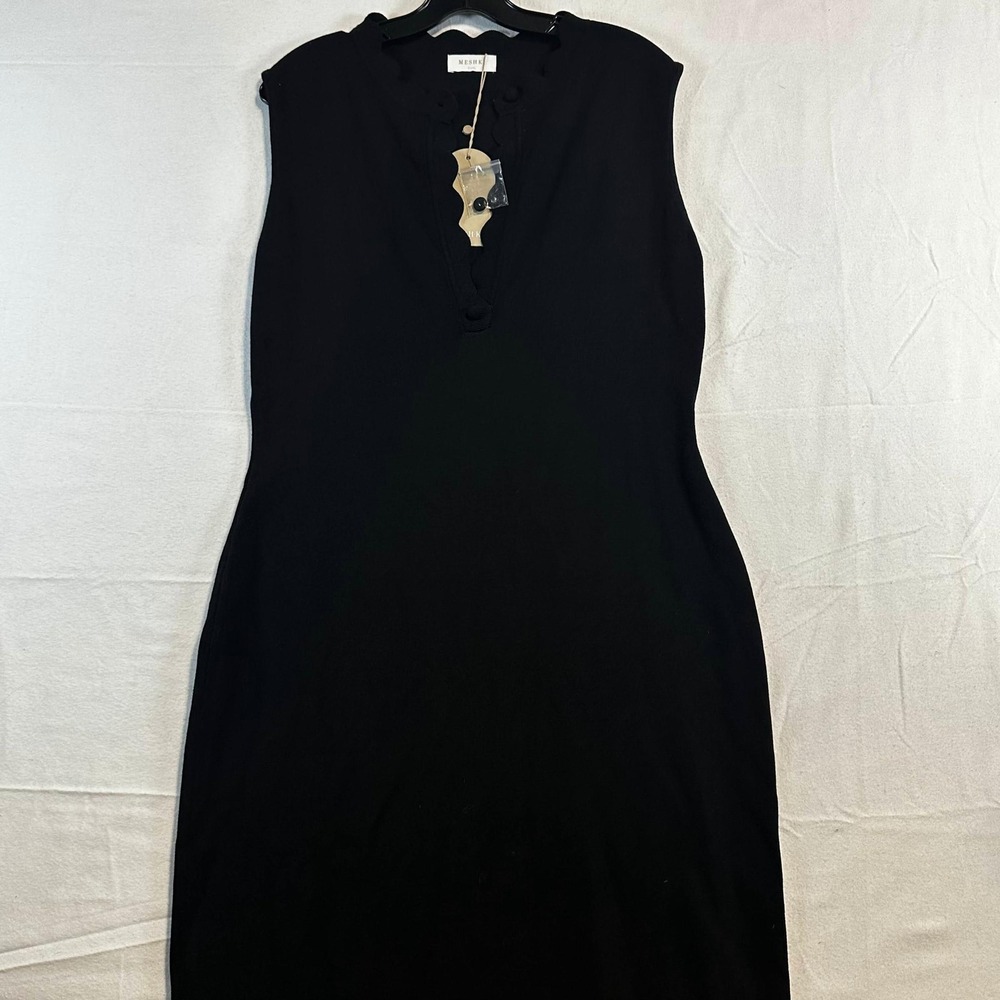 MESHki‎ Korva Knit Midi Dress Black Sleeveless Button Neck XXXL